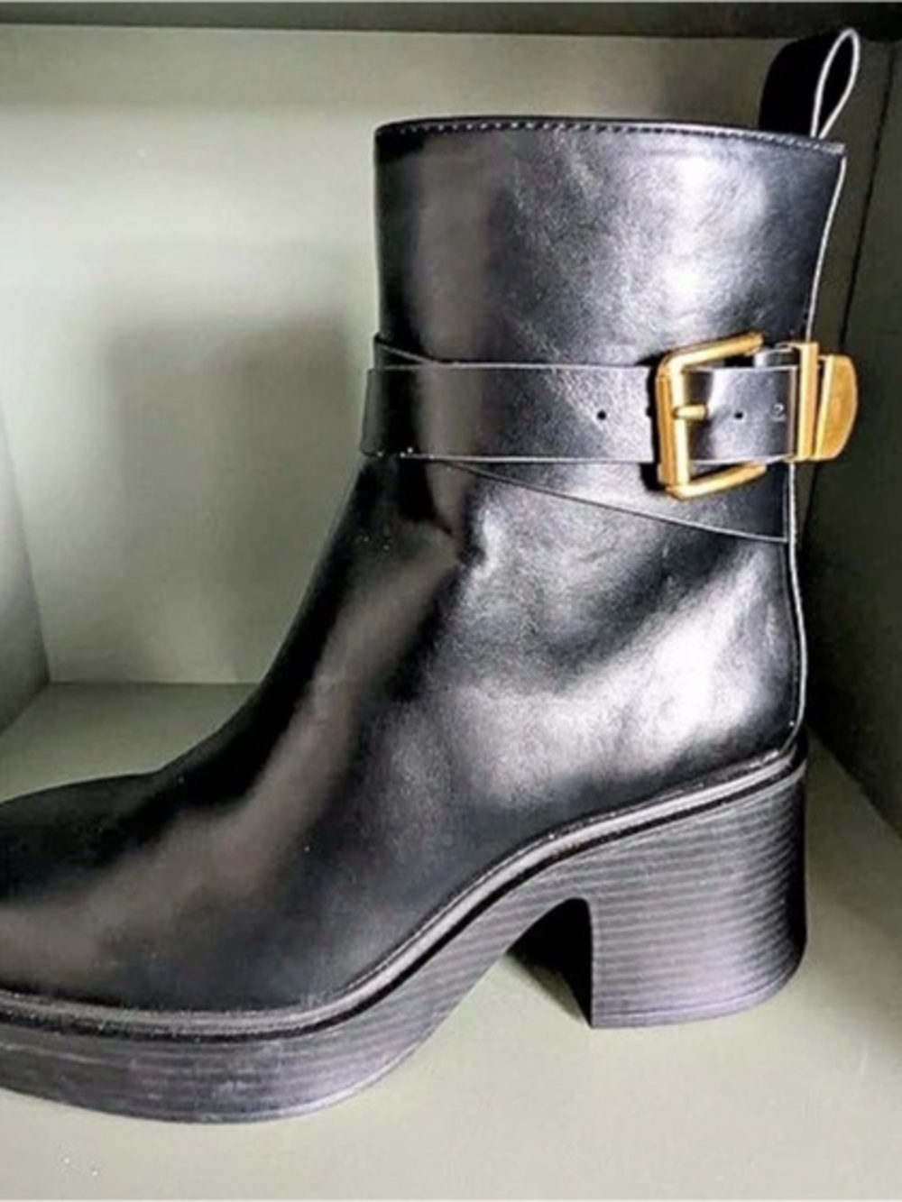 Chinese Laundry Lola Black Leather Square Toe Platform Ankle Boots Size 7.5M